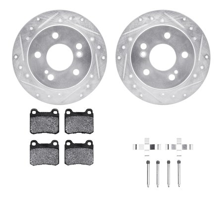 DYNAMIC FRICTION CO 7612-63031, Rotors-Drilled, Slotted-Silver w/ 5000 Euro Ceramic Brake Pads incl. Hardware, Zinc Coat 7612-63031